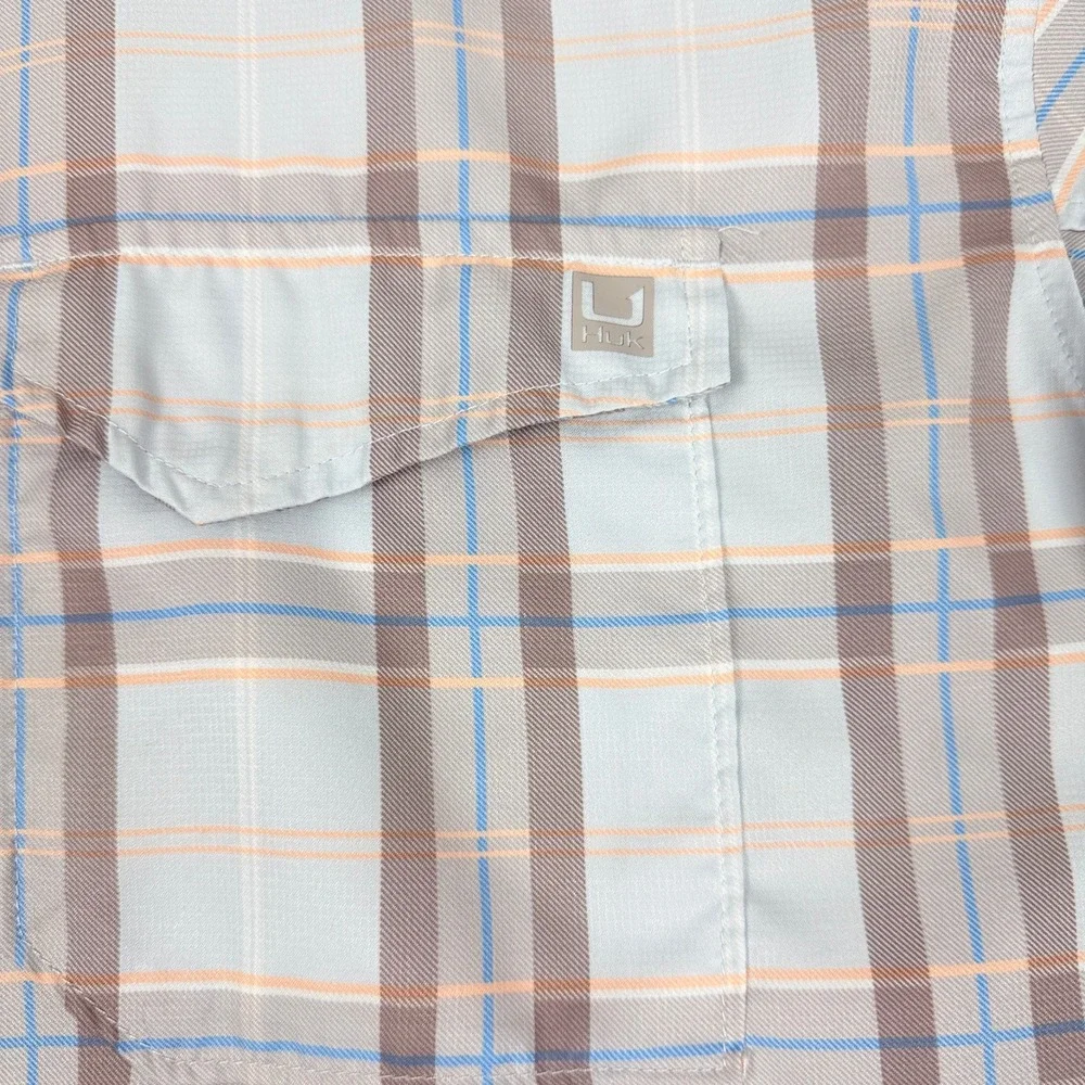 Huk Performance Fishing Shirt 2XL Blue Plaid Long Sleeve Button Down‎ Vented